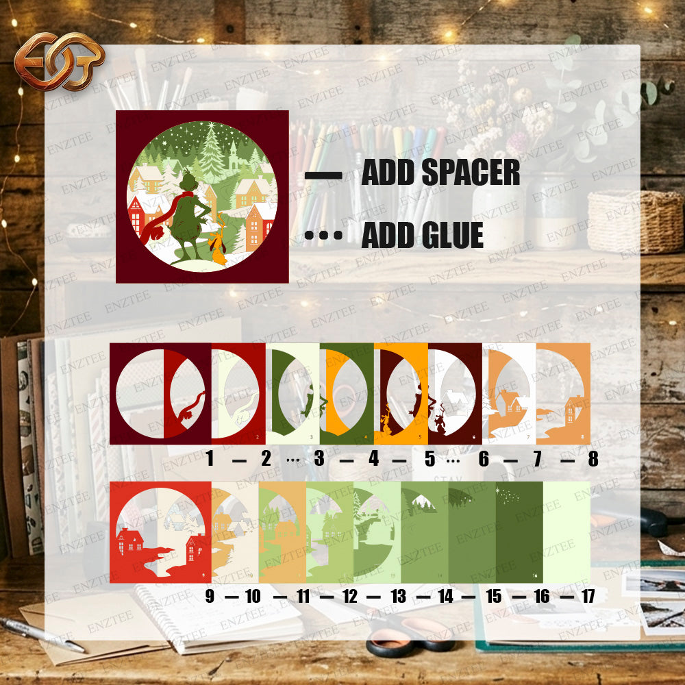 Winter Town Shadow Box SVG for Cricut | 3D Layered SVG Paper Cut Light Template 7