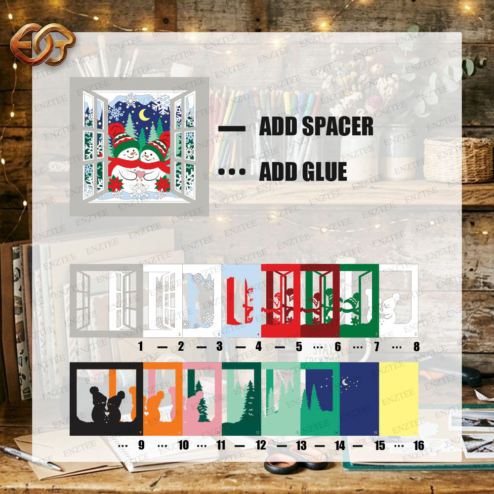 Christmas Snowman Shadow Box SVG for Cricut | 3D Layered SVG Paper Cut Light Template 3