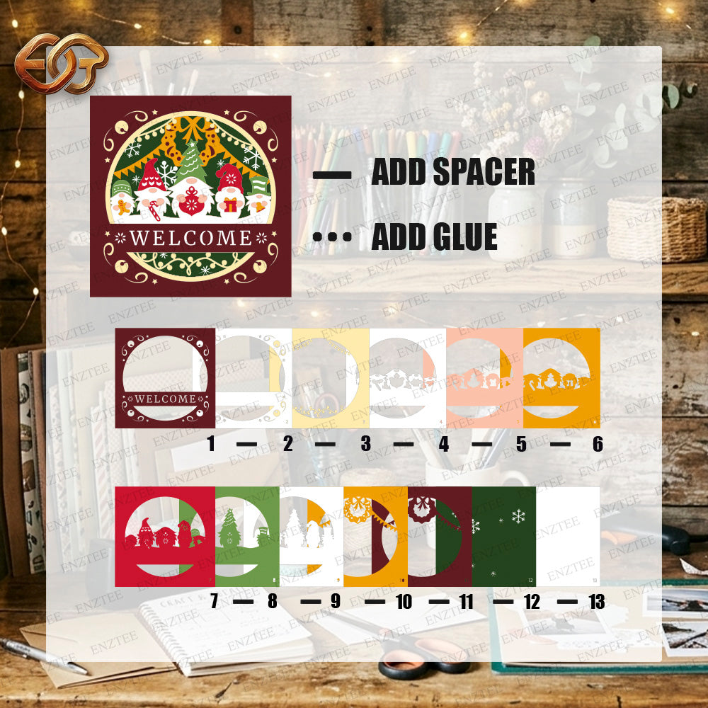 Christmas Gnome Shadow Box SVG for Cricut | 3D Layered SVG Paper Cut Light Template 1