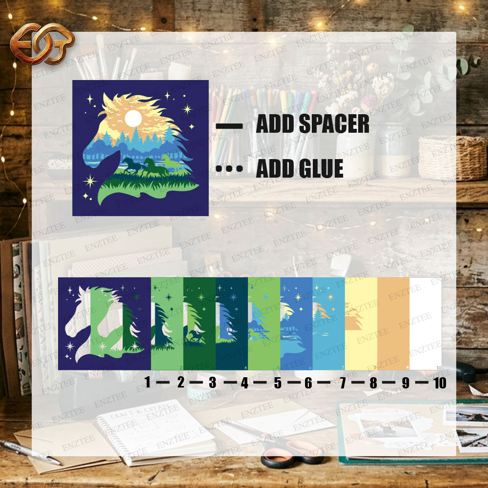 Horse Shadow Box SVG for Cricut | 3D Layered SVG Paper Cut Light Template 1