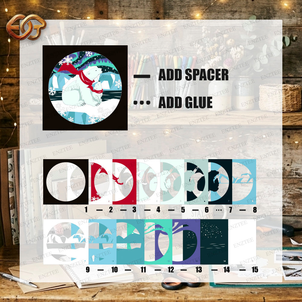 Christmas Polar Bear Shadow Box SVG for Cricut | 3D Layered SVG Paper Cut Light Template