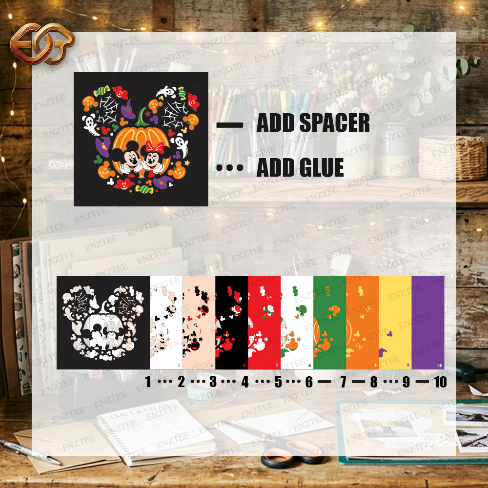 Pumpkin Mouse Couple Shadow Box SVG for Cricut | 3D Layered SVG Paper Cut Light Template 6