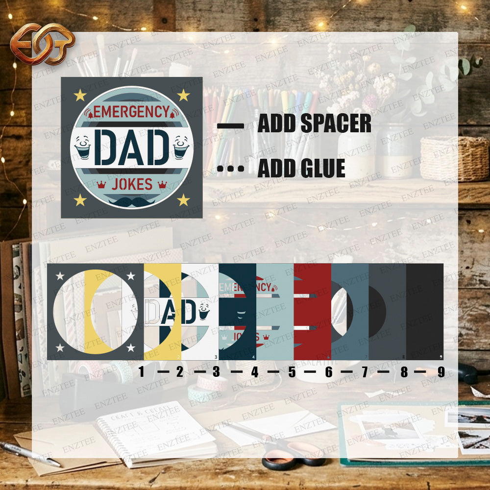 Emegency Dad Jokes Shadow Box SVG for Cricut | 3D Layered SVG Paper Cut Light Box Template