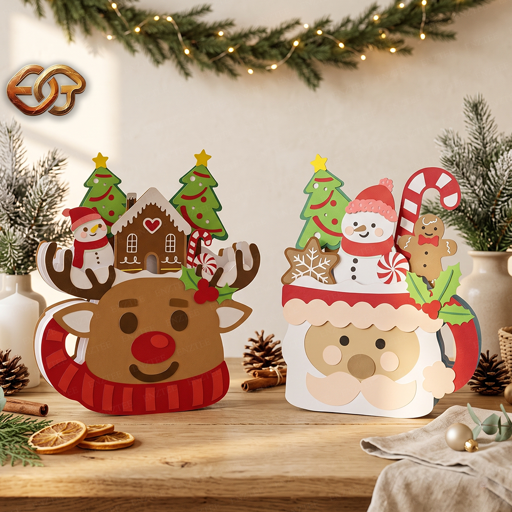 Combo 2 Santa Claus Pop-up Mug SVG - 3D Layered Chrismas Paper Craft Template for Cricut